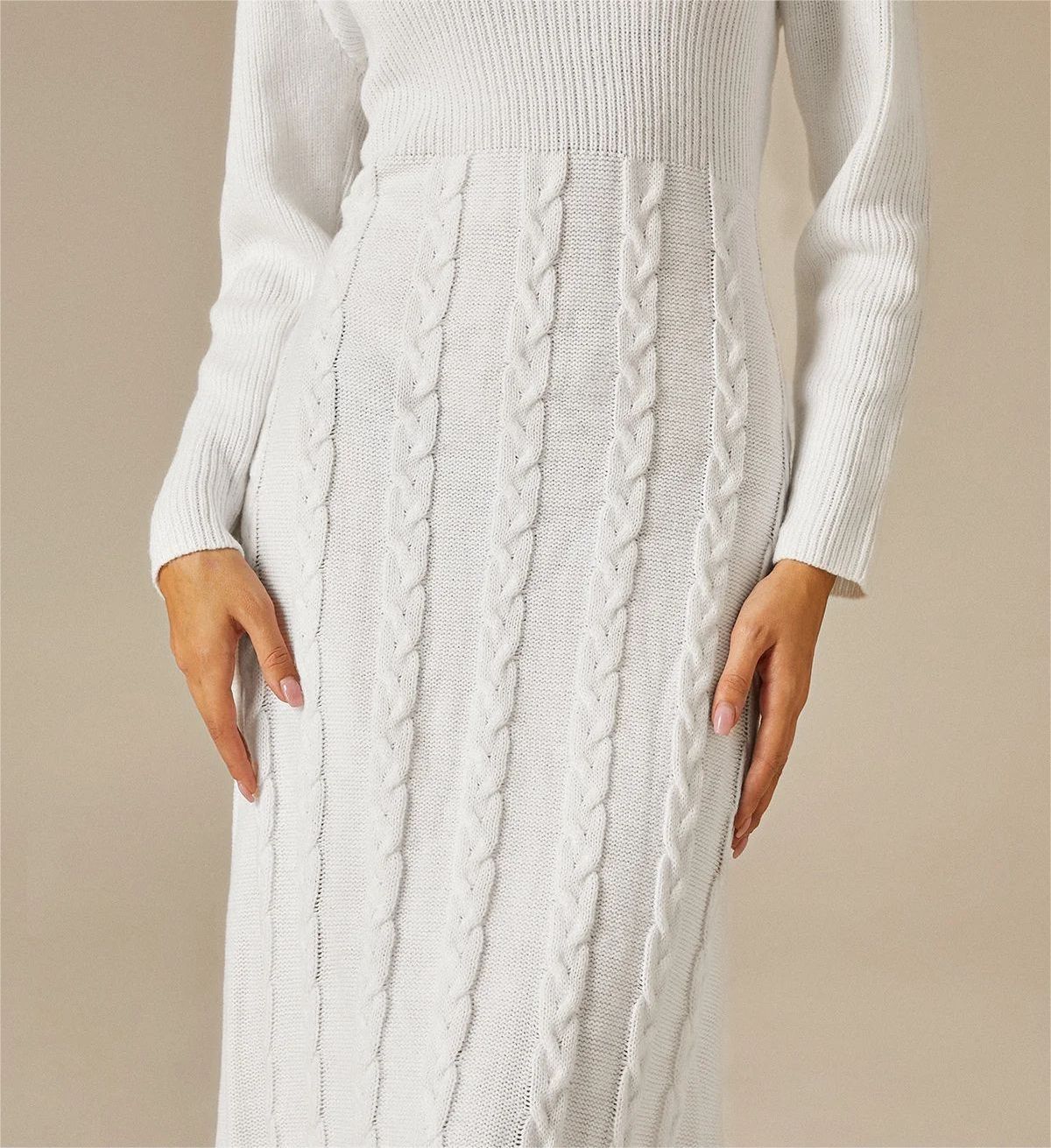 High Quality Luxury Party Elegant Maxi Women's Knitwear Dress Custom White Winter Long Lady Cable Knit Sweater Dresses Women