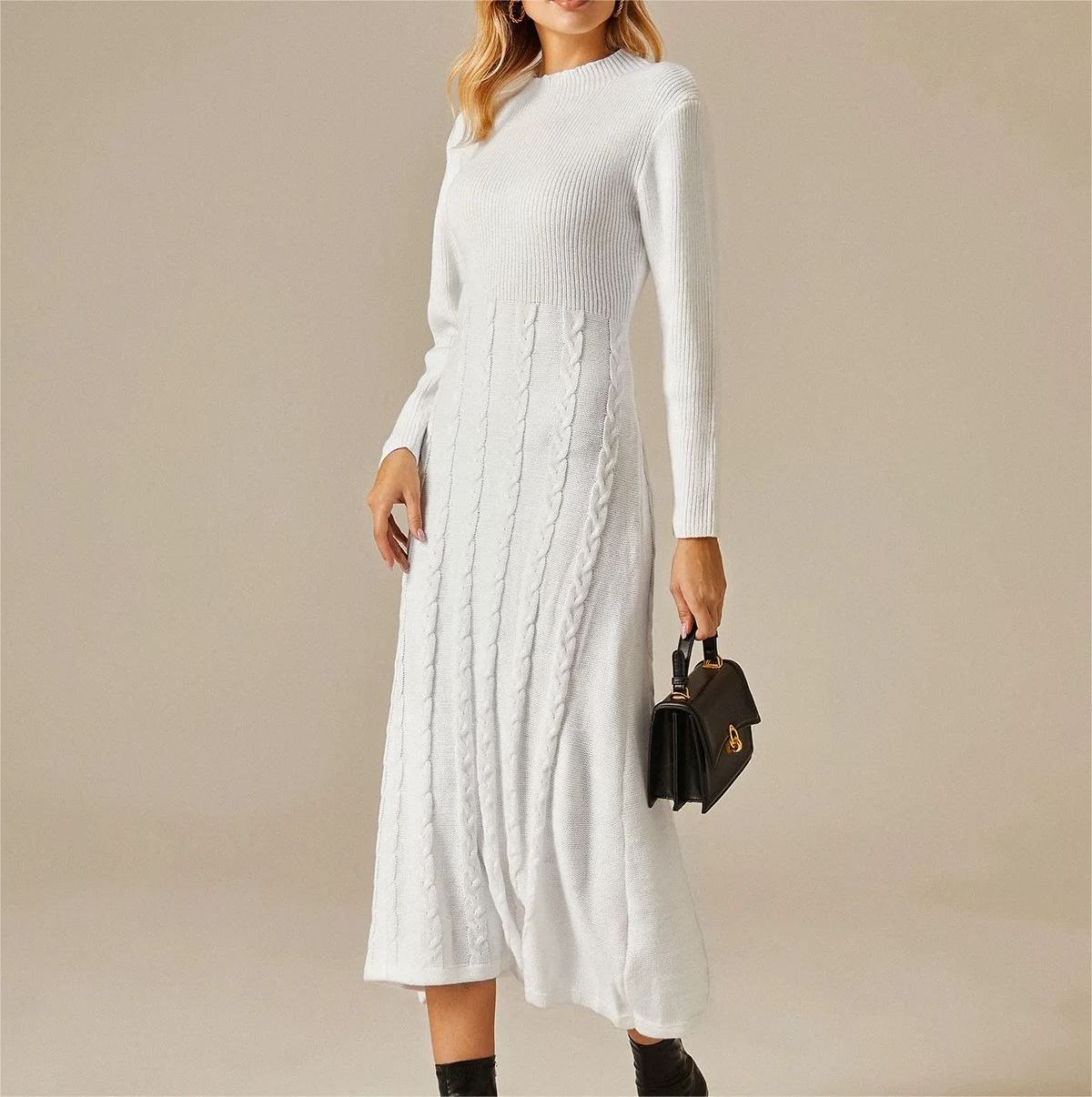 High Quality Luxury Party Elegant Maxi Women's Knitwear Dress Custom White Winter Long Lady Cable Knit Sweater Dresses Women