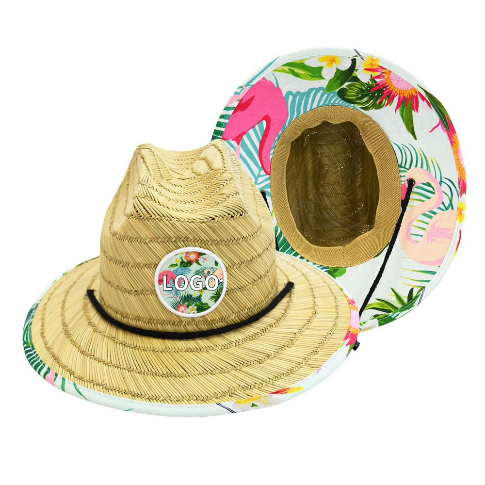 Custom patch logo plain toddler girls kids straw hat wholesale summer natural grass baby lifeguard beach straw hats for kids