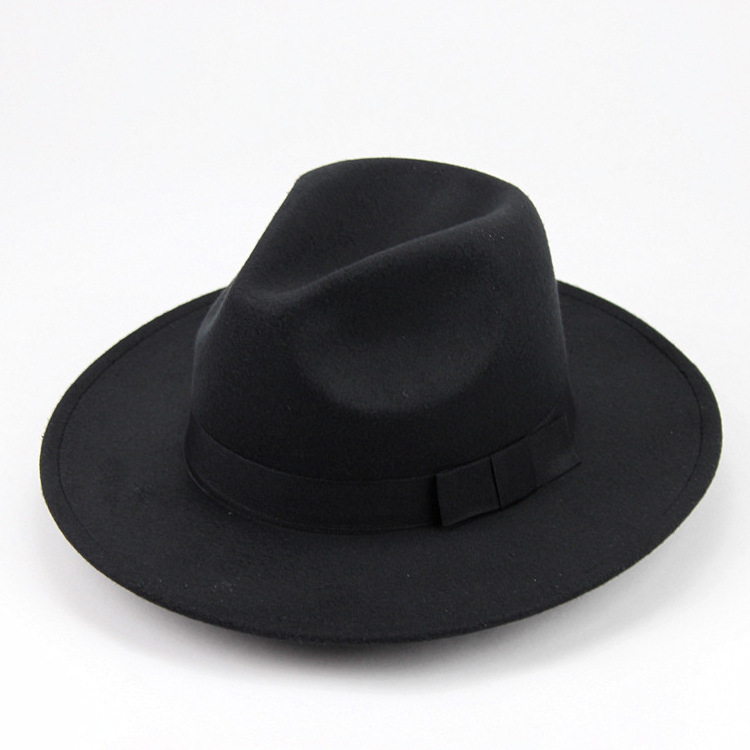 Wholesale Hot Sale Wool Felt Warm Jazz Panama Hat Custom Color Unisex Wide Brim Fedora hat with Ribbon Belt for Men Women