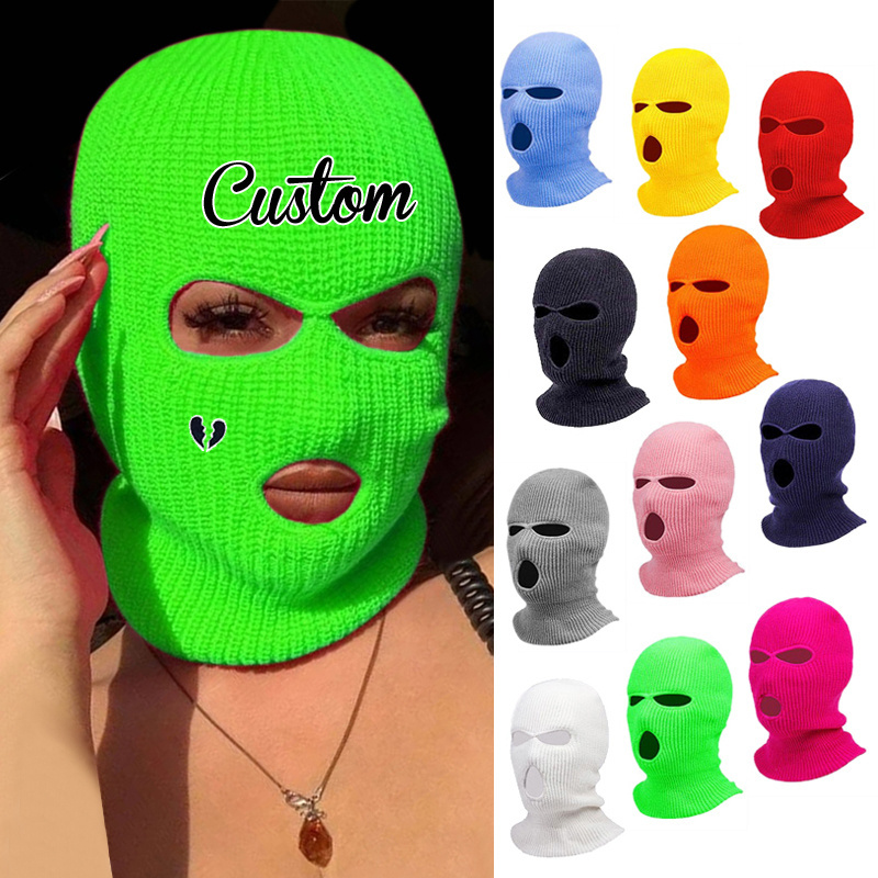 JAKIJAYI Custom 3 hole knit designer ski mask wholesale Women Men Windproof Full Face black knitted balaclava custom ski masks