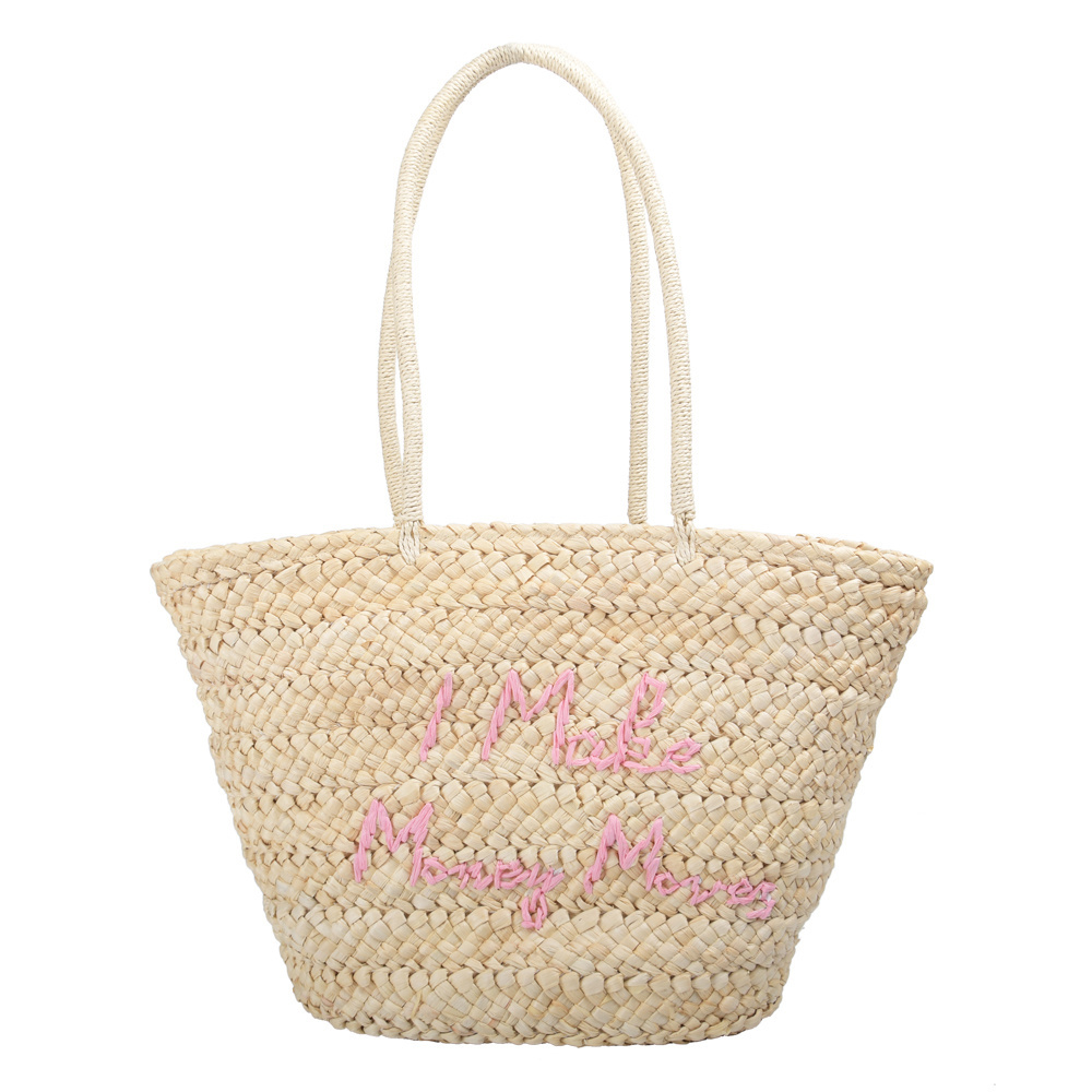 Wholesale Women Corn Straw Bags Tote Summer Beach Fashion Luxury Custom Women's Tote Bags With Custom Printed Logo