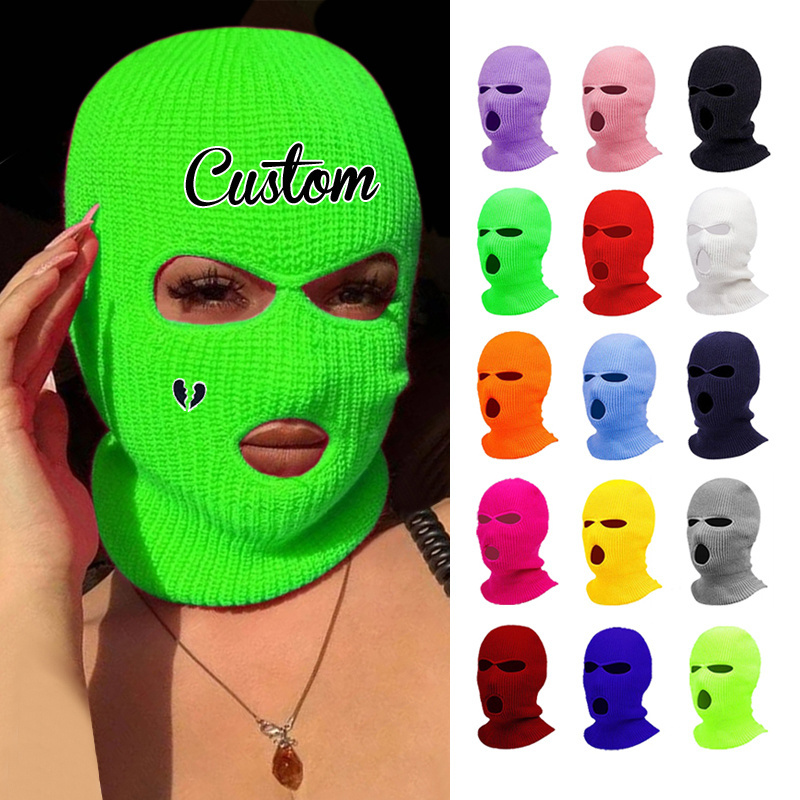 Wholesale Windproof custom skimask winter hat Men warm Acrylic purple 3 Hole Knitted balaclava designer Custom ski mask