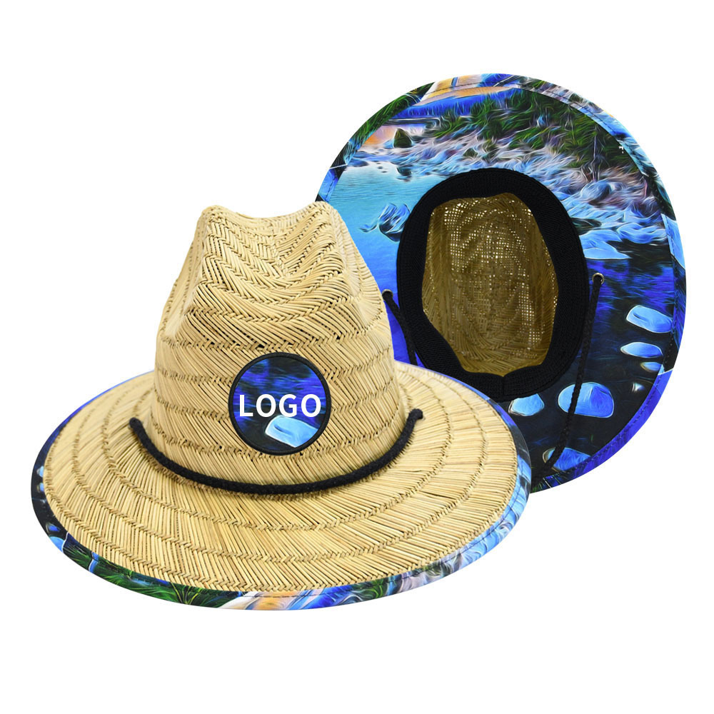 Custom patch logo plain toddler girls kids straw hat wholesale summer natural grass baby lifeguard beach straw hats for kids