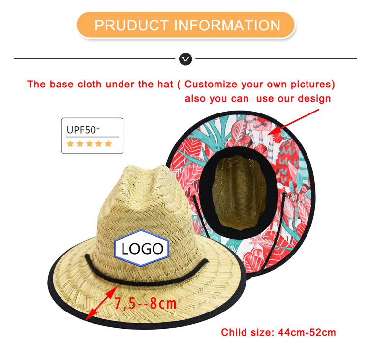 Custom patch logo plain toddler girls kids straw hat wholesale summer natural grass baby lifeguard beach straw hats for kids BestSuppliers