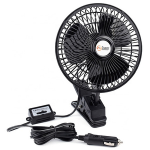 6" 12V Car Oscillating Fan Clip on 2 Speed Adjustable Cooling Fan Black with Cigarette Lighter Plug