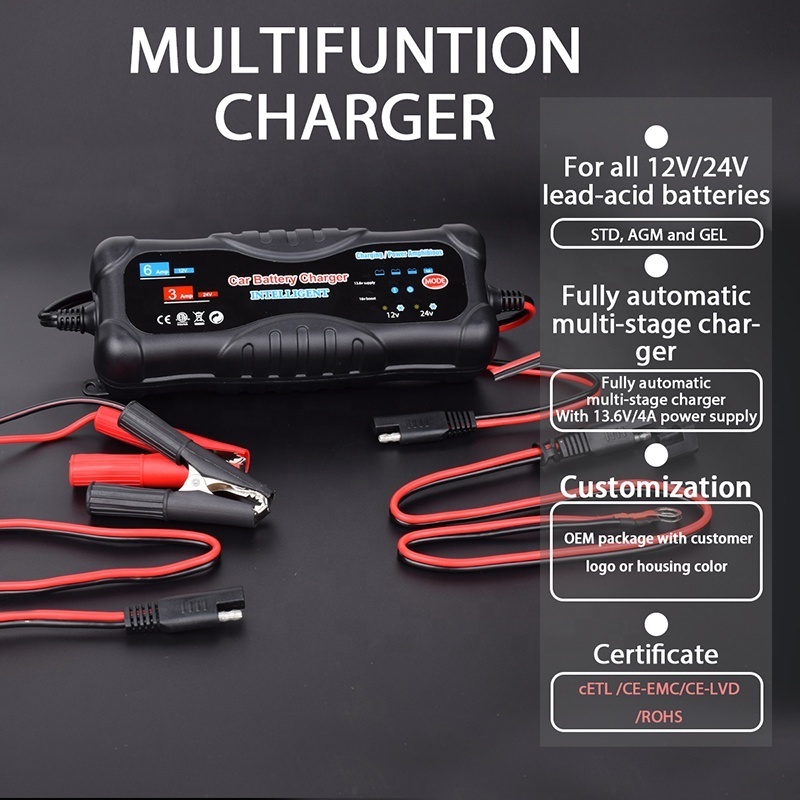 Automatic 12V/24V Charger for Lead Acid Batteries with 12V DC Power Supply Mode and Battery Desulfator Mode Voltage 240V