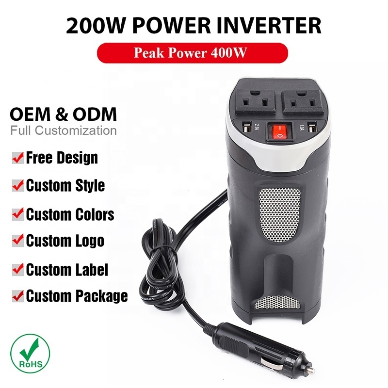 200W Car Power Inverter DC 12V 110V AC Outlet Cup Holder Converter Adapter 3.1A Dual Smart Quick USB Charger Inverters CE