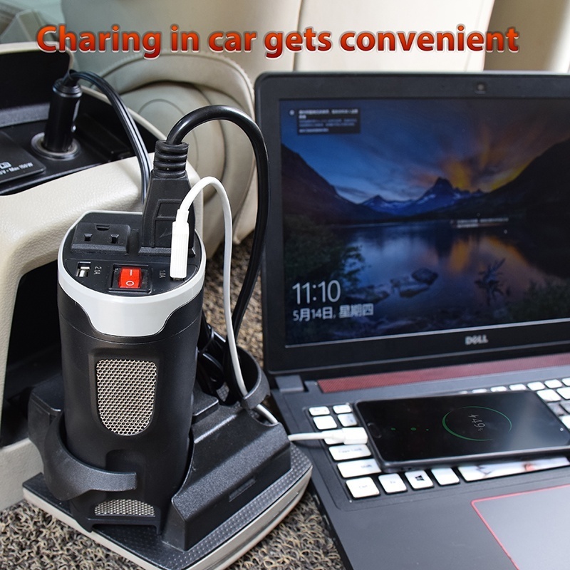 200W Car Power Inverter DC 12V 110V AC Outlet Cup Holder Converter Adapter 3.1A Dual Smart Quick USB Charger Inverters CE