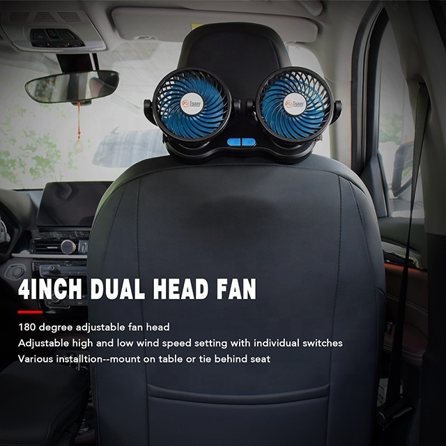 Dual Head USB Rechargeable Fan Electric Car Cooling Fan 180 Degree Rotatable Car Fan for Car SUV RV Boat Auto Vehicles