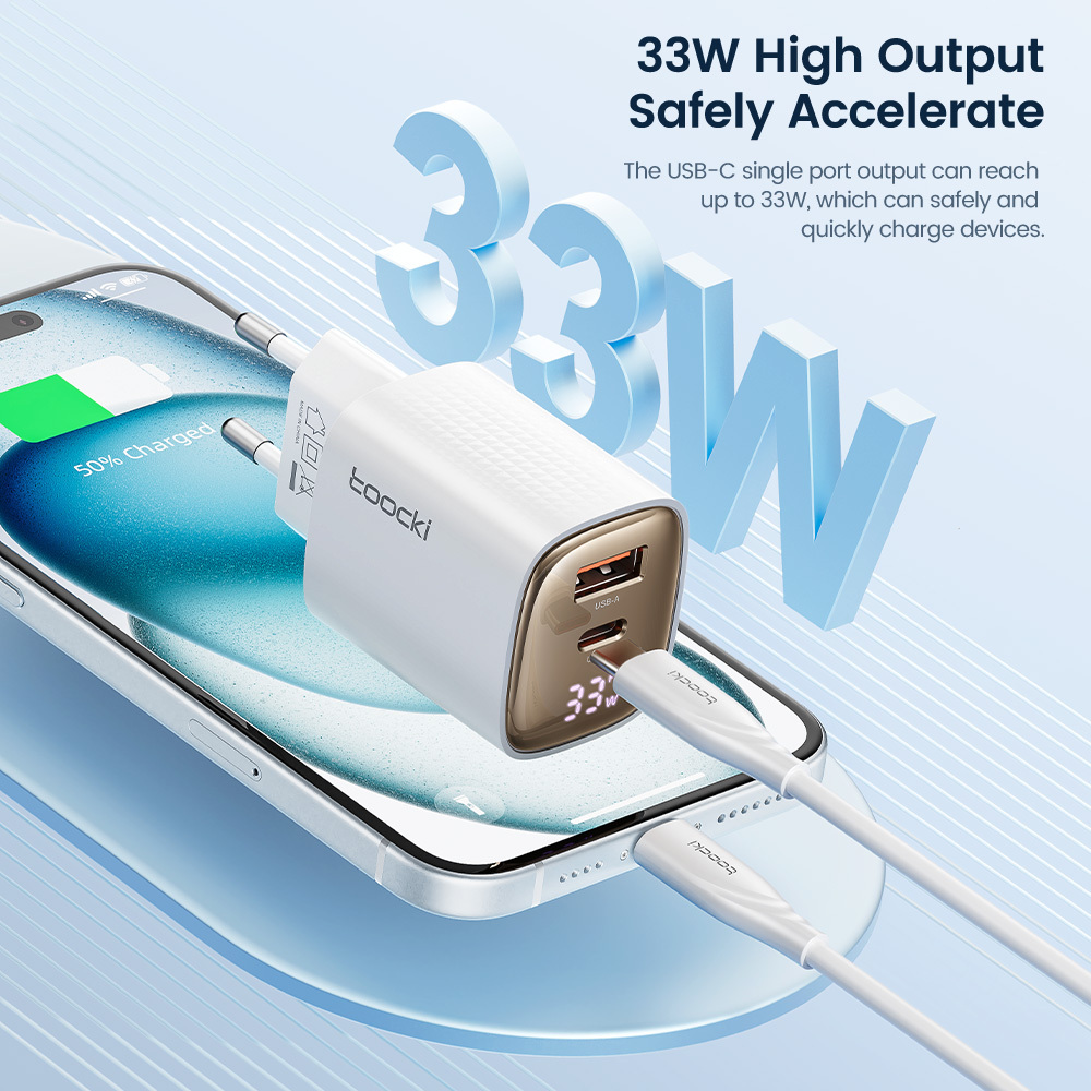 Toocki Trending 33W Pd Wall Charger Mini Cargadores 30W Laptop Charger Cargador De Celular Lcd Display Mobile Charger Pd