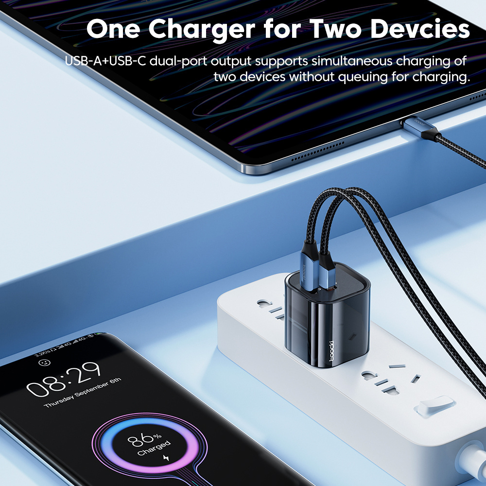 Toocki Mini PD 33W USB Charger Multifunction Chargers PD3.0 30W Fast Charging USB-C Power Adapter Type-C dual port charger