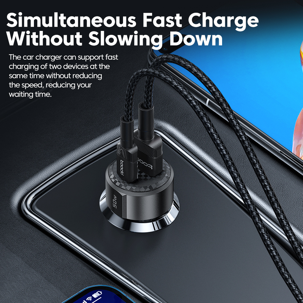 Toocki New Design 50W Universal Mobile Car Chargers Power A Type And Type-C Port Car Charger