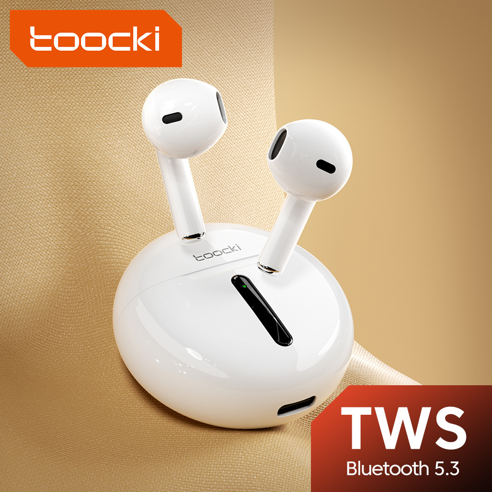 Toocki white true bt 5.3 led light display bluetooth earphones hifi sound quality wireless headphone