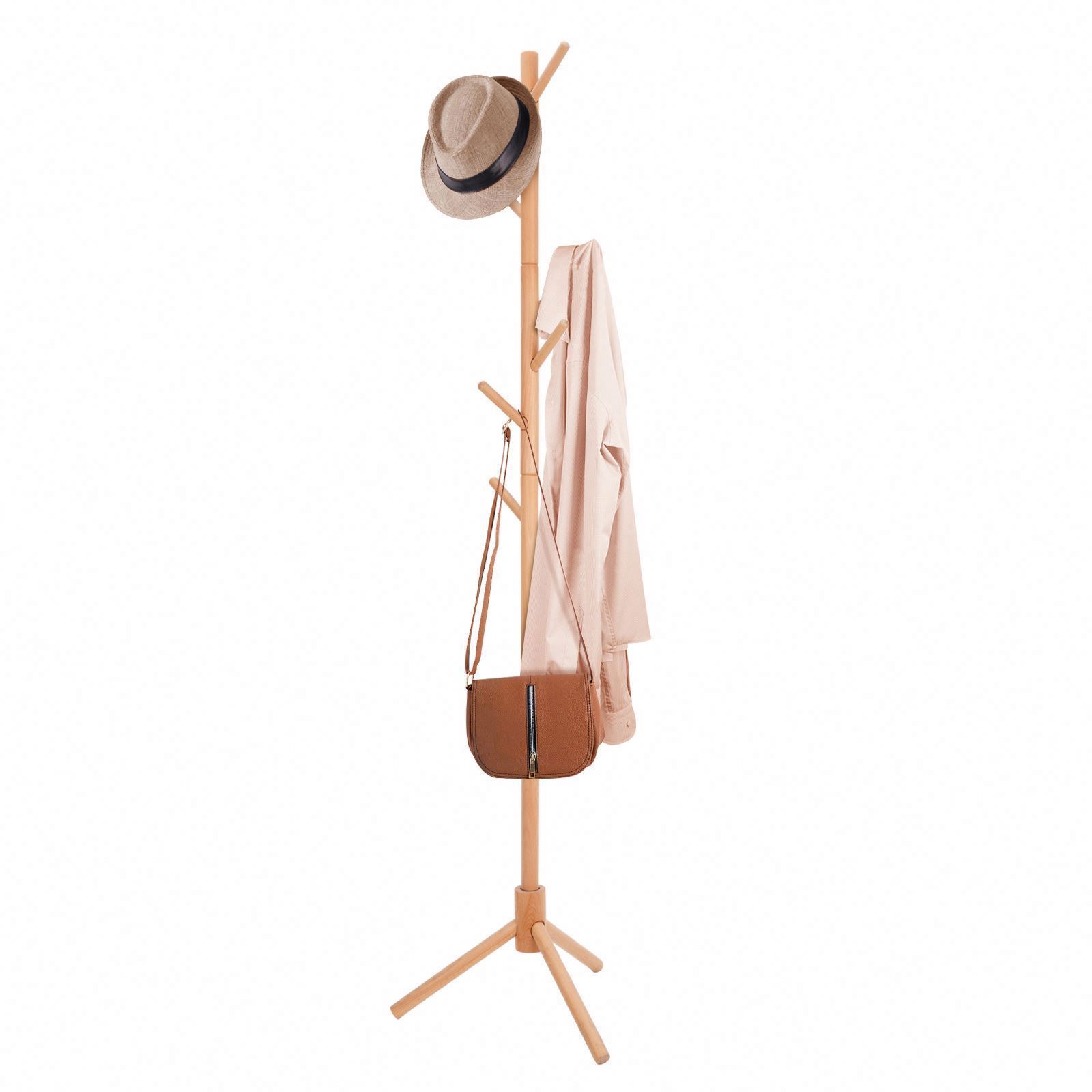 Easy To Assemble Freestanding Adjustable Wooden Coat Tree Coat Rack Clothes Tree Cloth Hanger Stand