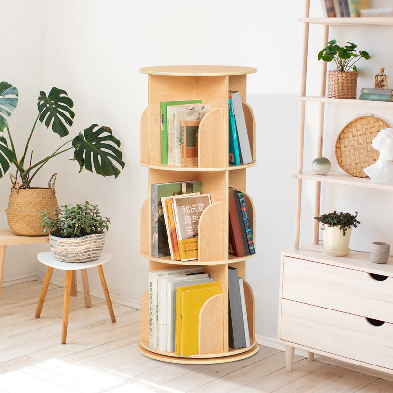 New Wooden Rotating Bookshelf Kids Montessori revolving Bookcases Storage Decoration For Home Toddler