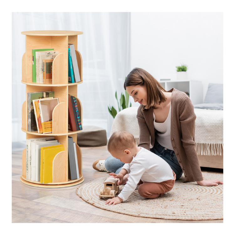 New Wooden Rotating Bookshelf Kids Montessori revolving Bookcases Storage Decoration For Home Toddler