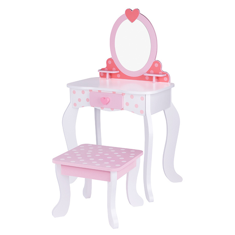 Girls Princess Makeup Vanity Table Set Children Pretend Play Dressing Table With Mirror Toys for Kids