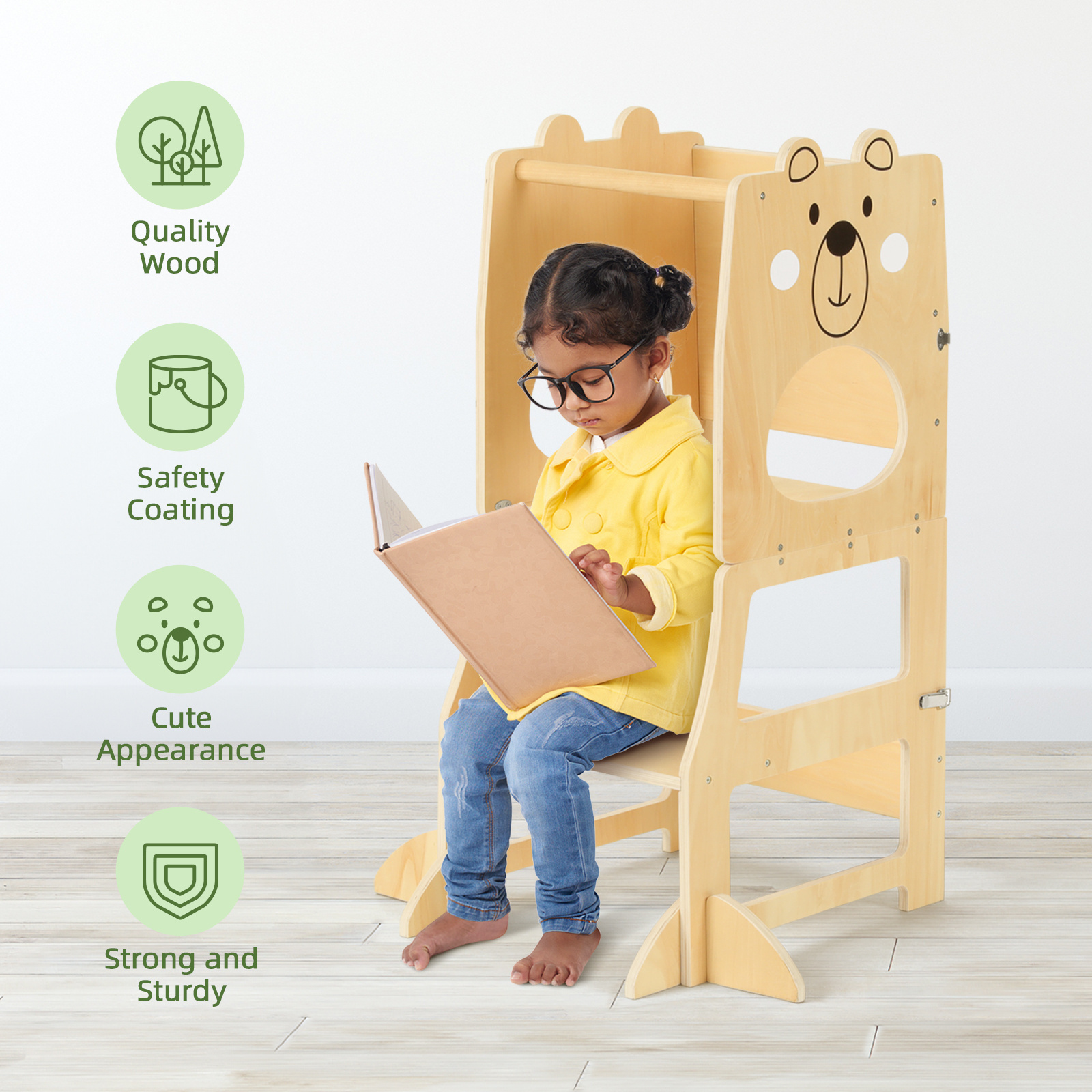 Step Stool for Kids 5-Level Montessori Learning Tower Adjustable Standing Toddler Tower for Kitchen Counter