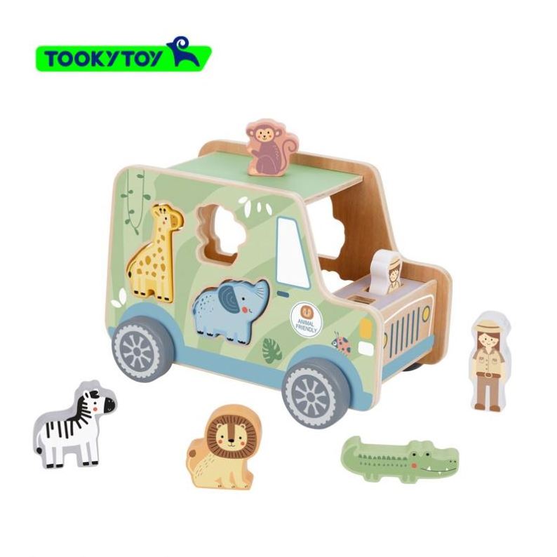 Wooden Toy Car Children's Animal Matching Toy Zoo Car Bus Shape Sorter Jeep Montessori Toys for kids