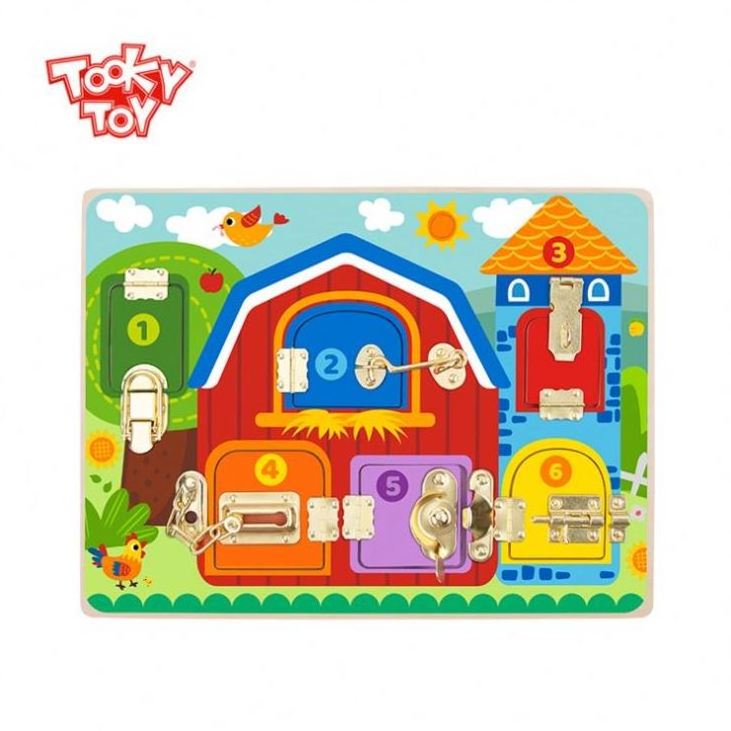 Wooden Busy Board Toddler Activity Board with Locks and Latches Promotes Sensory Learning Basic Skills Travel Toy