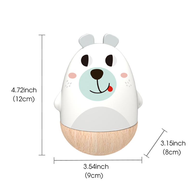 High Quality Wooden Musical Baby Tumbler Toy Bear With Tinkling Sounds Sensory Wobbler Toy for infants