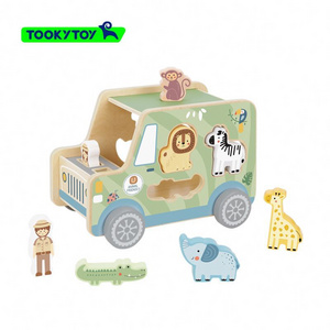 Wooden Toy Car Children's Animal Matching Toy Zoo Car Bus Shape Sorter Jeep Montessori Toys for kids