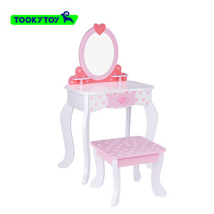 Girls Princess Makeup Vanity Table Set Children Pretend Play Dressing Table With Mirror Toys for Kids