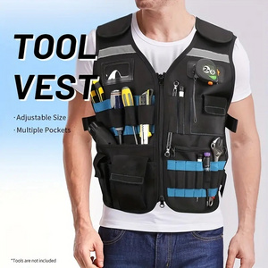 Tool Vest Breathable Adjustable Multi-pocket Reflective Strips Tool Organizer for Electrician Carpenters