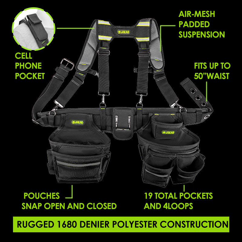 Tool Belt Suspenders Tool Vest Ultra Anti-Wear Belt and Yoke-style Suspenders-1200D Tool Belts for Men