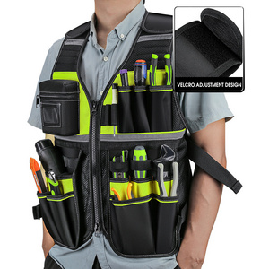 Workwear Allround Work Tool Vest Reflective Safety Tool Vest with Multi-pockets and Zipper Heavy Duty Tool Vest for Electricians