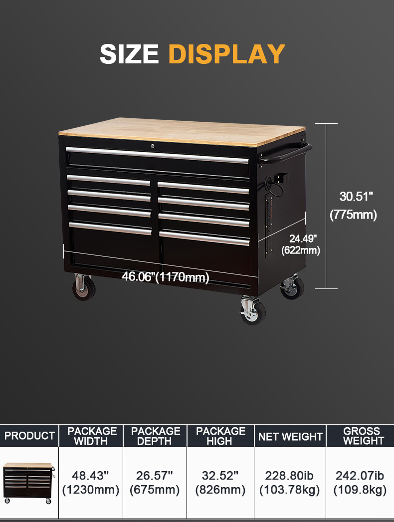 High Quality Rolling Steel Tool Chest 9 Drawers Metal Cabinets Garage Storage Tool Box