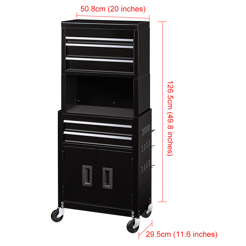 Rolling Tool Chest Tool Cabinet Combo with 5 Ball-bearing Slides Drawers and Pegboard Holes