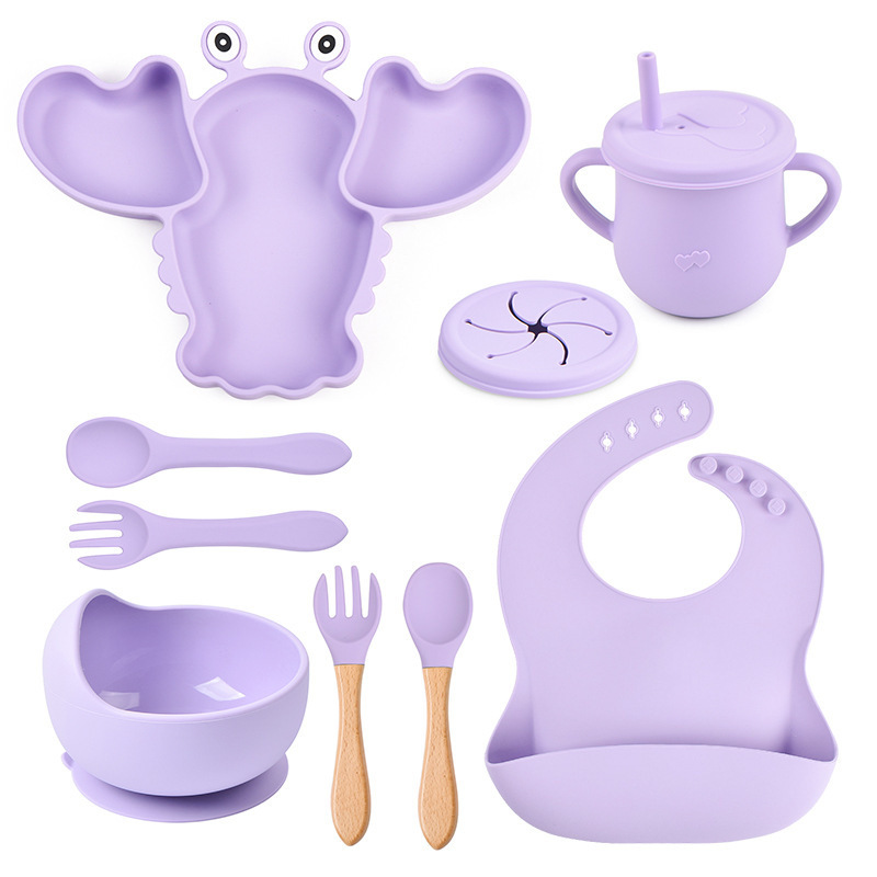 Cute Lobster Silicone Kids Feeding Plates BPA Free Divided Suction Silicone Baby Plate for Toddlers