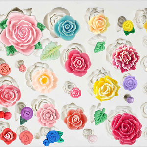 Roses Flowrings Sett Candy Silicone Mold for Sugaramgft Cake Decoration 3D Fondant Mold Flowers Custom Logo Moulds Cake Tools