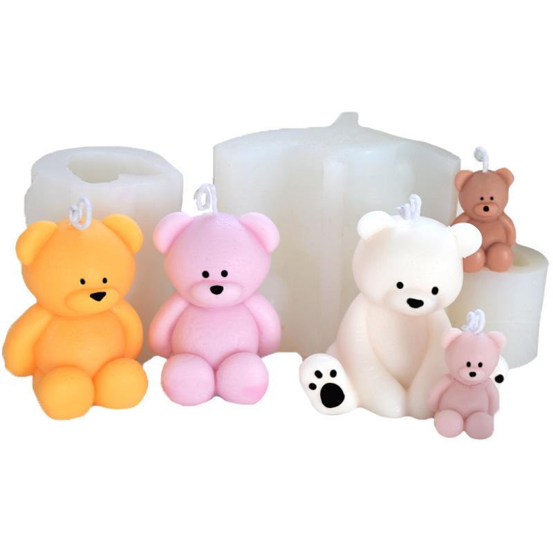 Cute Polar Bear Scented Candle Mold Bear Silicone Soap Mold Custom Logo Silicone Moulds for Candles Making Home Decoration 20pcs