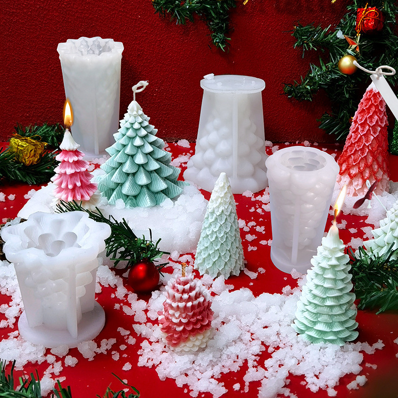 3D Christmas Tree Shape Silicone Resin Epoxy Mold for DIY Casting Aromatherapy Wax Candles Hone Decor Christmas Tree Candle Mold