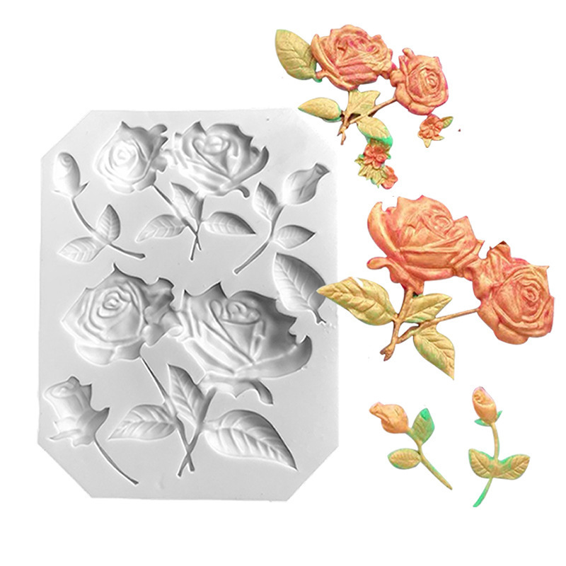 Roses Flowrings Sett Candy Silicone Mold for Sugaramgft Cake Decoration 3D Fondant Mold Flowers Custom Logo Moulds Cake Tools