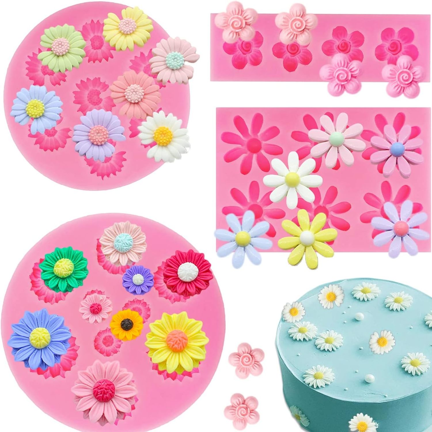 Multiple Flowerisiliconent Silicone Mold Candle Flower Decoration Mold Custom Logo Moulds Fplasticn with Hole Daisy Flower 20pcs