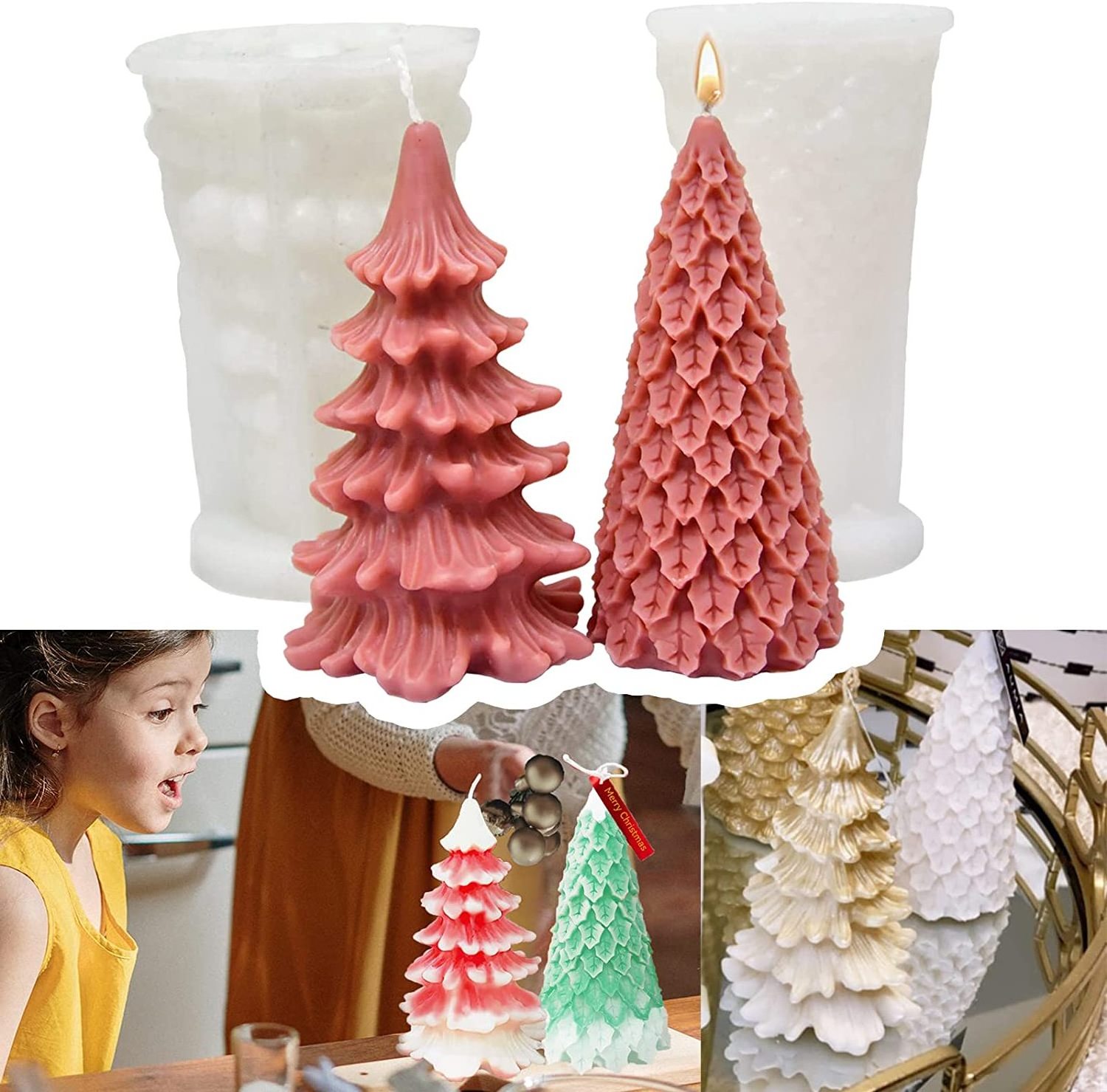 3D Christmas Tree Shape Silicone Resin Epoxy Mold for DIY Casting Aromatherapy Wax Candles Hone Decor Christmas Tree Candle Mold