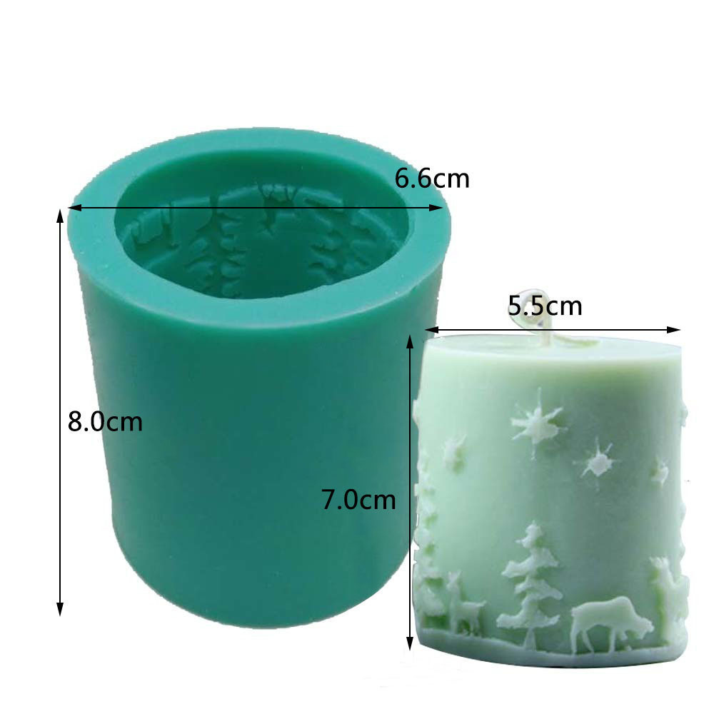 3D Cylinder Ball Christmas Candle Soap Mold Embossed Christmas Tree & Elk Reindeer Pattern Silicone Christmas Candle Mould