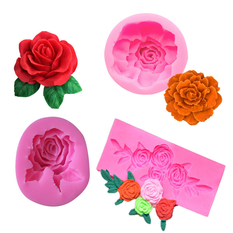 Roses Flowrings Sett Candy Silicone Mold for Sugaramgft Cake Decoration 3D Fondant Mold Flowers Custom Logo Moulds Cake Tools