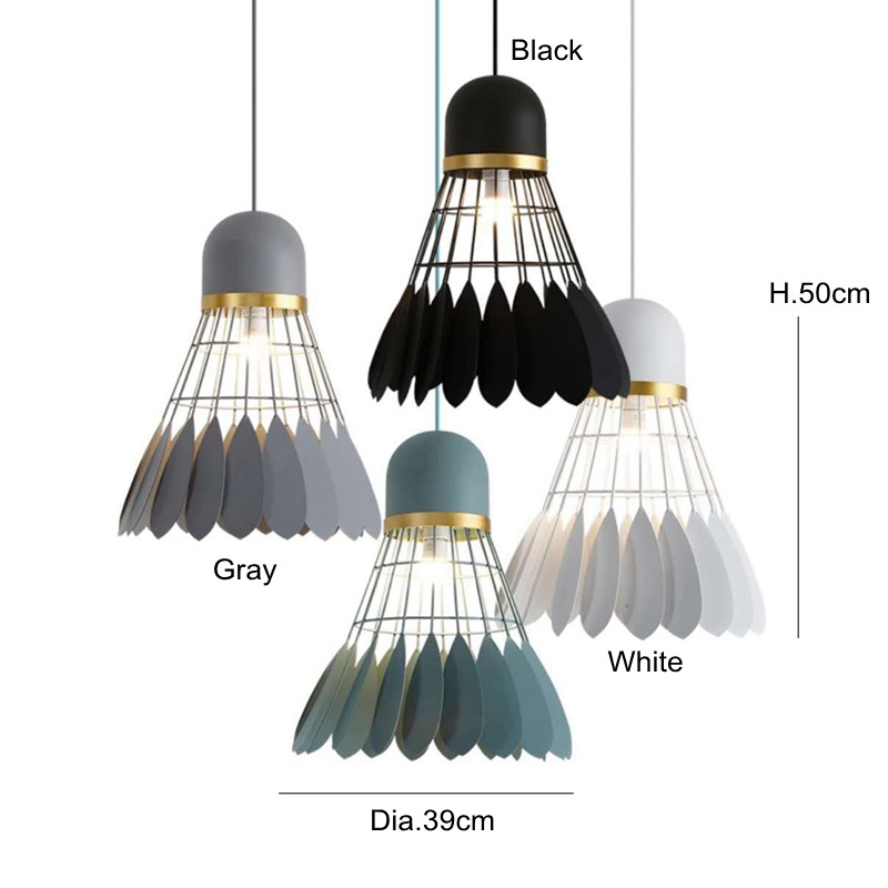 Creative Badminton LED Pendant Lights Modern Simple Metal Painting Droplight Fixtures Black White Home Lighting Hanging Lamp