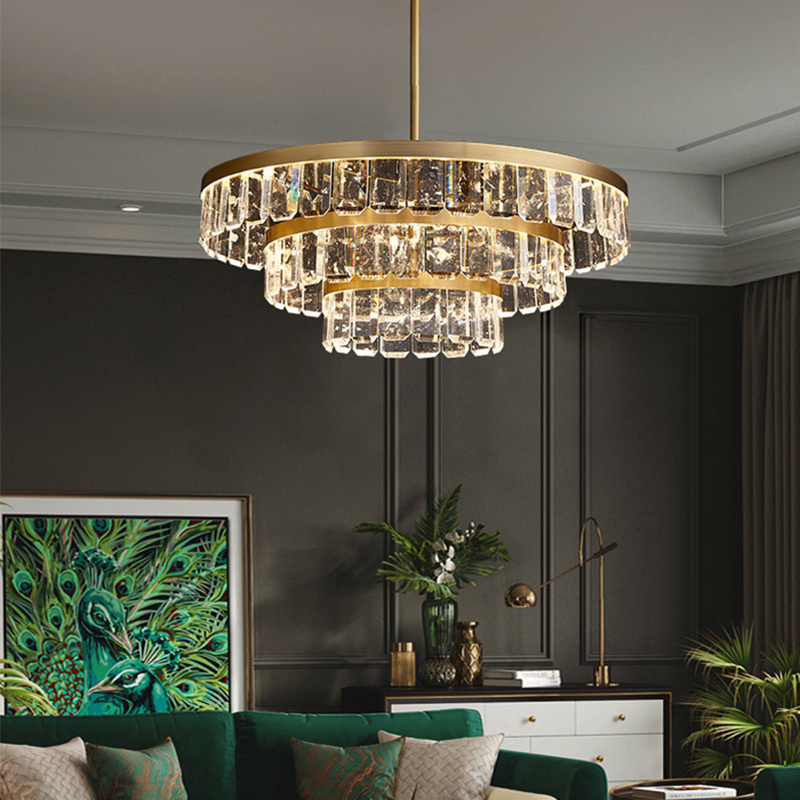 Modern K9 Crystal Chandeliers Luster Home Villa Hotel Lobby Lighting Decoration Luxury Real Brass Flush Mount Light Fixtures