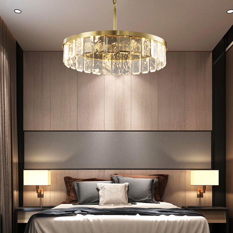 Modern K9 Crystal Chandeliers Luster Home Villa Hotel Lobby Lighting Decoration Luxury Real Brass Flush Mount Light Fixtures