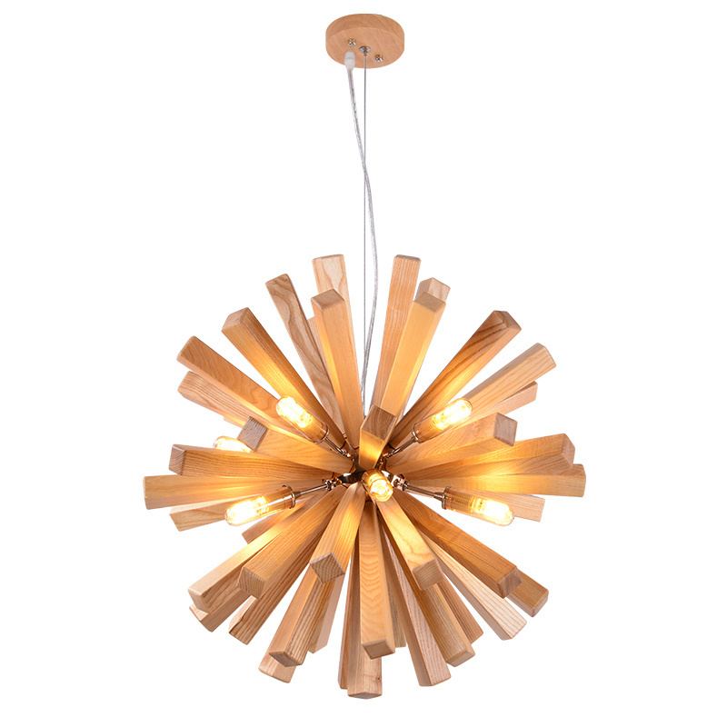 Unique Wooden Firework Pendant Lights Solid Wood Sputnik Chandelier Lamp Nordic Creative G9 LED Lamp For Dining Room Restaurant