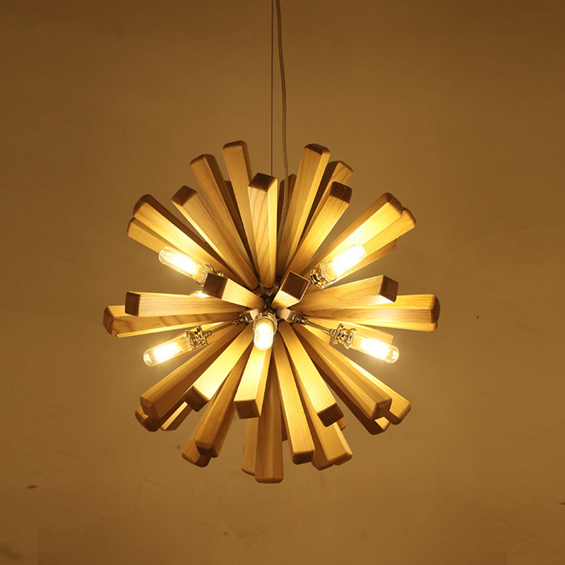 Unique Wooden Firework Pendant Lights Solid Wood Sputnik Chandelier Lamp Nordic Creative G9 LED Lamp For Dining Room Restaurant