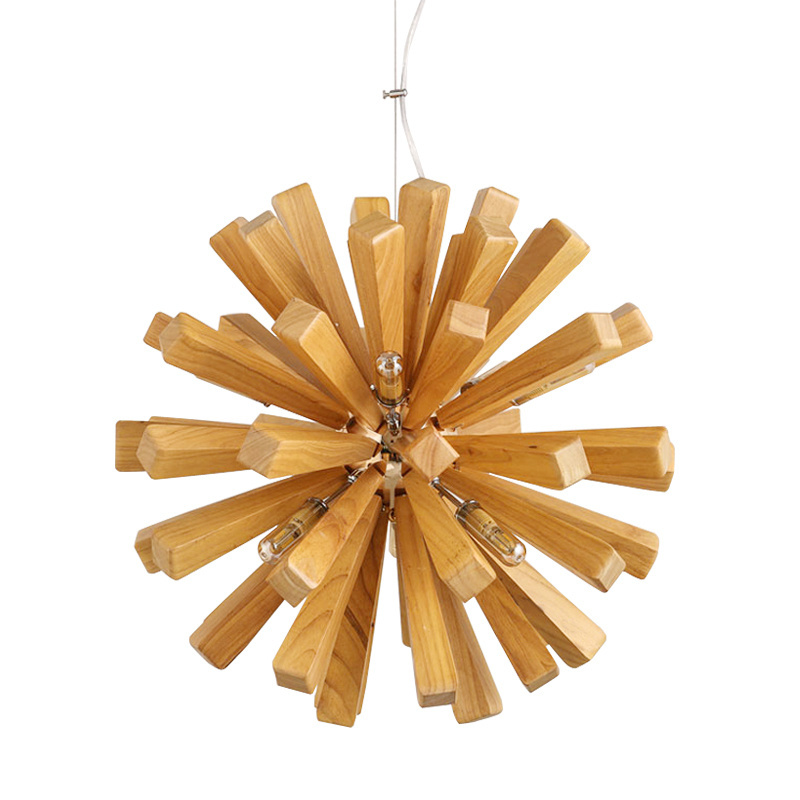 Unique Wooden Firework Pendant Lights Solid Wood Sputnik Chandelier Lamp Nordic Creative G9 LED Lamp For Dining Room Restaurant