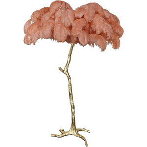 Designer Modern Colorful Palm Tree Standing light Copper Ostrich G9 Light Source Living room Hotel Luxury Feather floor lamp