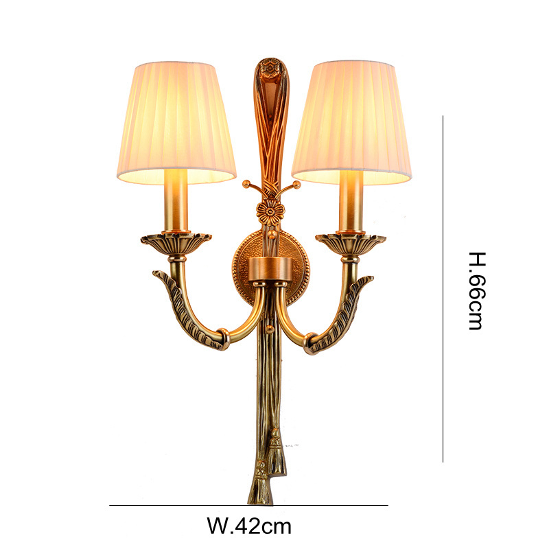 American Classical Full Copper Wall Lamp Fabric Art Wall Light Country Style Led Sconce Lamp Fixtures E14 Led Bulb Bedroom Light